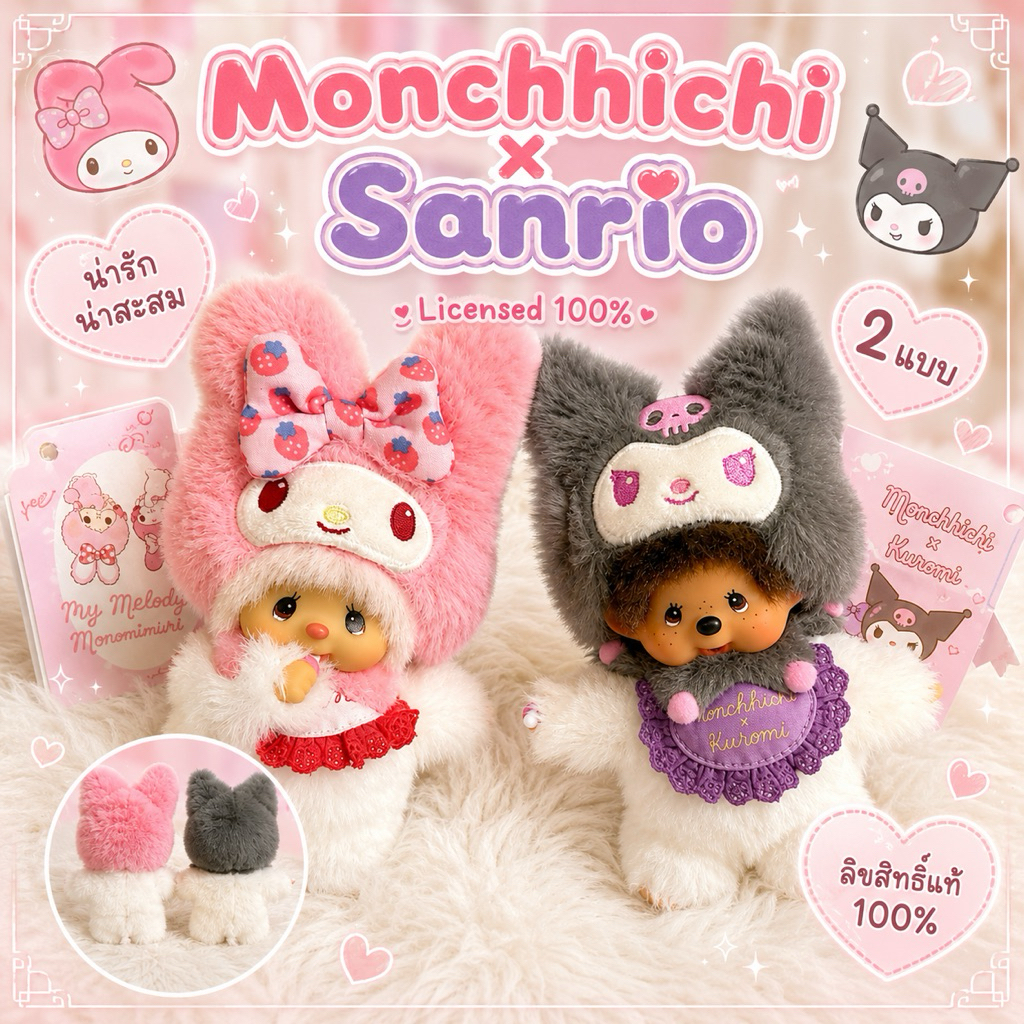 พร้อมส่ง!! Monchhichi x Sanrio Keychains Collection(แท้100%)