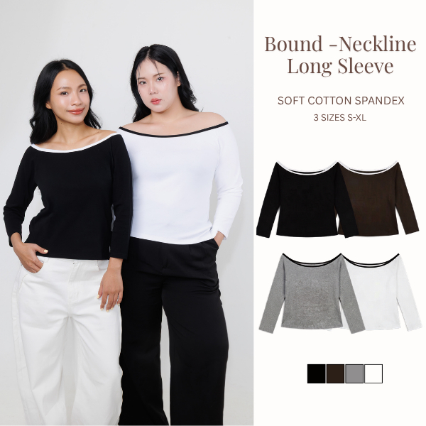 V14 long-sleeved - เสื้อคอกว้างแขนยาวคอกุ๊น