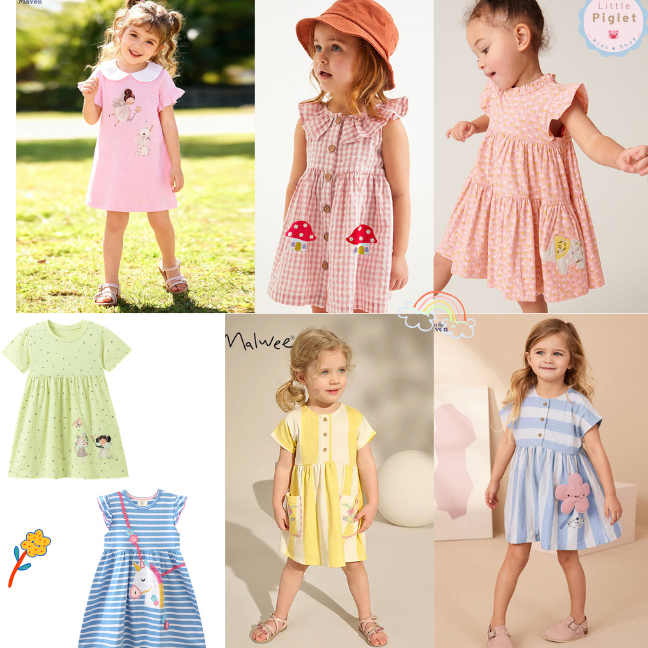Little Piglet พร้อมส่ง ชุดเดรส เด็กหญิง ชุดกระโปรง Dress แขนสั้น เด็กผู้หญิง น่ารัก
