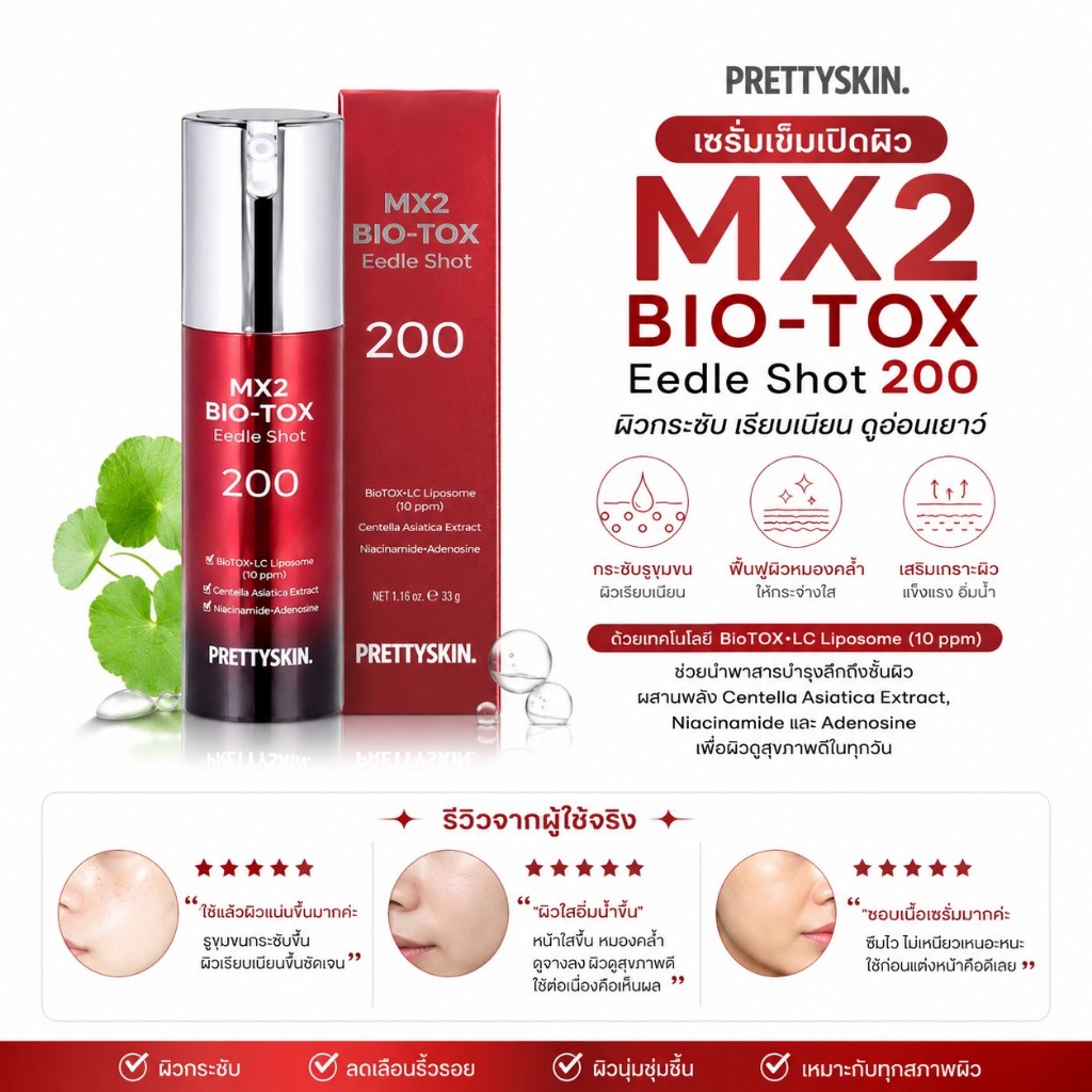 พร้อมส่ง Pretty Skin Mx2 Bio-Tox Eedle Shot 200 ขนาด 33g ช่วยกระชับรูขุมขน ลดเลือนริ้วรอย