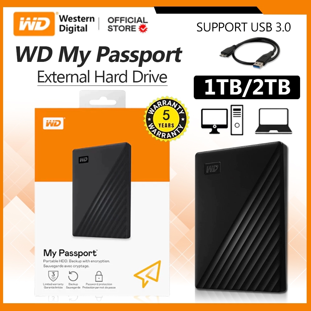 WD My Passport Portable HDD 1TB 2TB External Hard Drive USB3.0 ฮาร์ดดิสก์ภายนอก ของแท้ Harddisk Exte