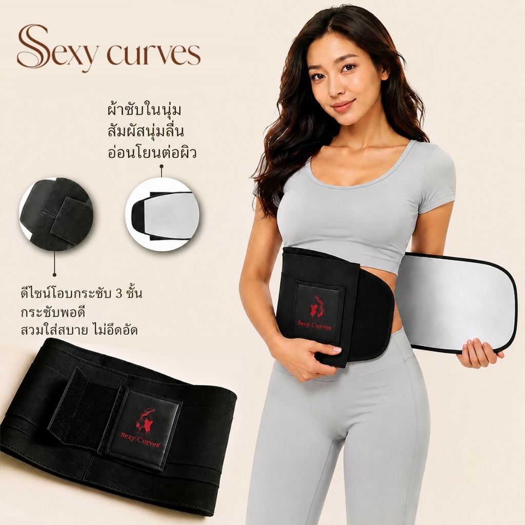 Sexy Curves สายรัดที่ช่วยปรับรูปทรงตัว นุ่มนวล ไม่เป็นรอย ระบายอากาศได้ดี ช่วยปกป้องเอวอย่างธรรมชาติ