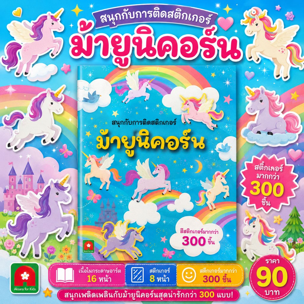 Aksara for kids หนังสือเด็ก สนุกกับการติดสติกเกอร์ ม้ายูนิคอร์น