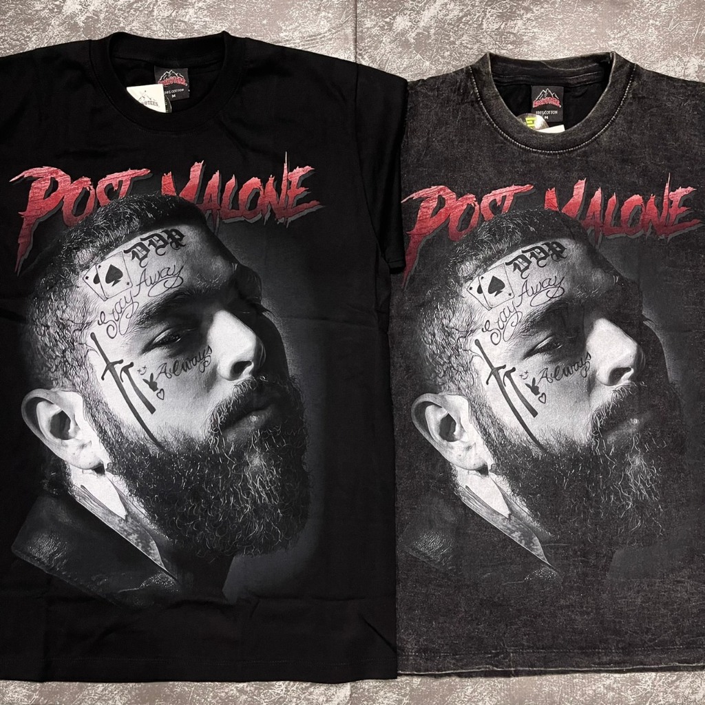 เสื้อยืดผ้าฟอก-ผ้าดำ โพสมาโลนไว้เครา(ป้ายRocktee เรืองแสง) ผ้าCotton100