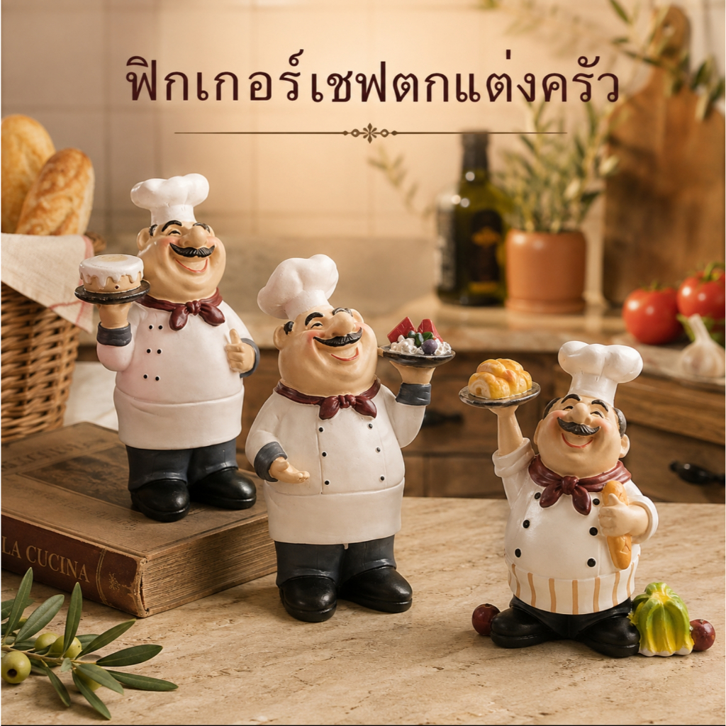 รูปปั้นเชฟ18.5cm ตุ๊กตาเชฟตกแต่งครัว 4 แบบ วัสดุเรซิน สไตล์วินเทจ รูปปั้นเชฟ ของแต่งบ้าน แต่งร้านอาหาร คาเฟ่