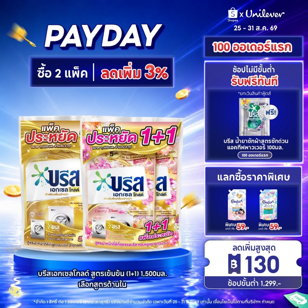 บรีสเอกเซลโกลด์ สูตรเข้มข้น เครื่องฝาหน้า (1+1) 1500 มล. Breeze Excel Gold Detergent (1+1) 1500 ml