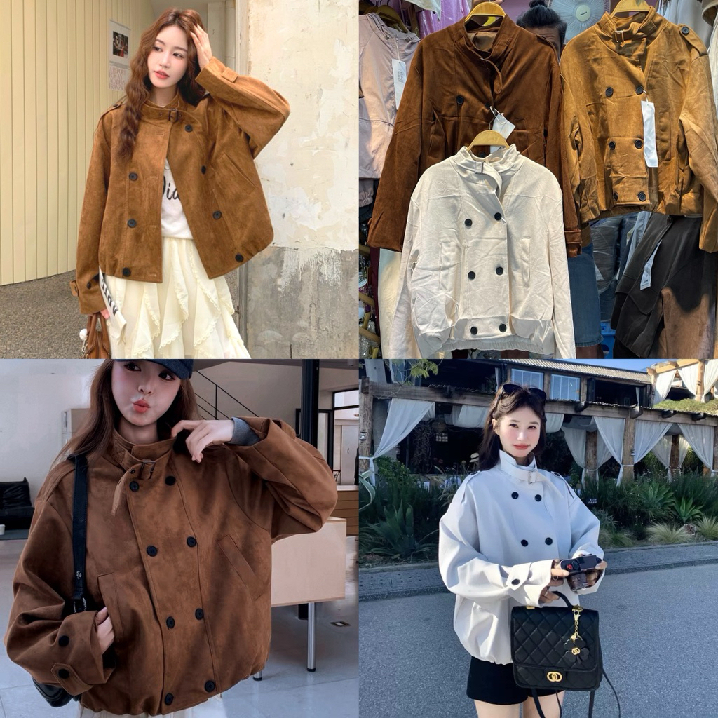 jacket suede เสื้อแจ็คเก็ตหนังกลับ สุดชิค คอปีน กระดุม ผ้าพรีเมียม ลุคมินิมอลง