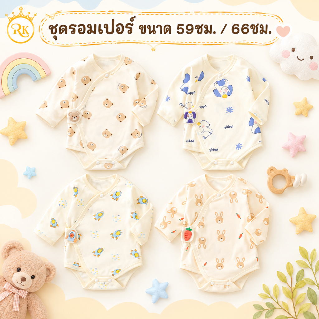 Royal kids ชุดรอมเปอร์เด็ก ชุดบอดี้สูทเด็กอ่อน จั๊มสูท แขนยาว ส่วมใส่สบาย เสื้อผ้าเด็กอ่อน สำหรับเด็ก