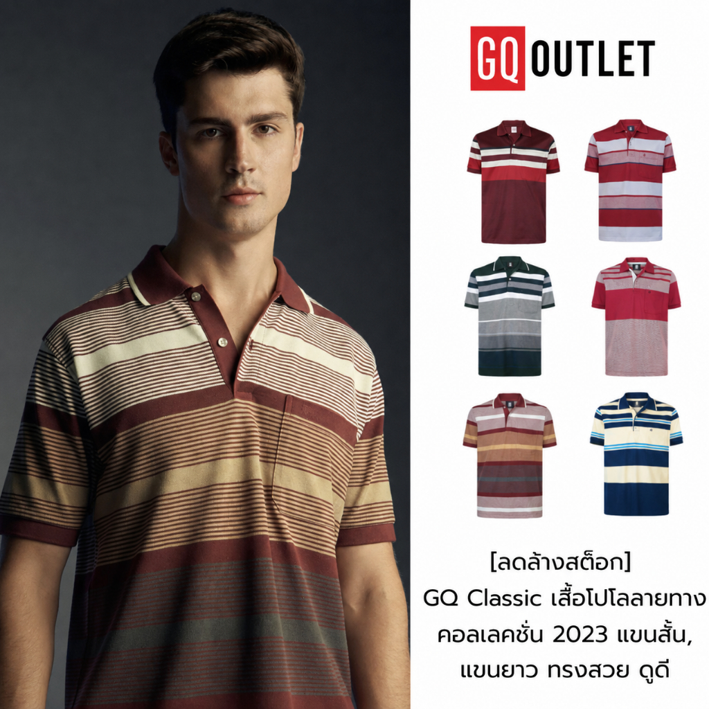 [ลดล้างสต็อก] GQ Classic เสื้อโปโลลายทาง คอลเลคชั่น 2023 แขนสั้น,แขนยาว