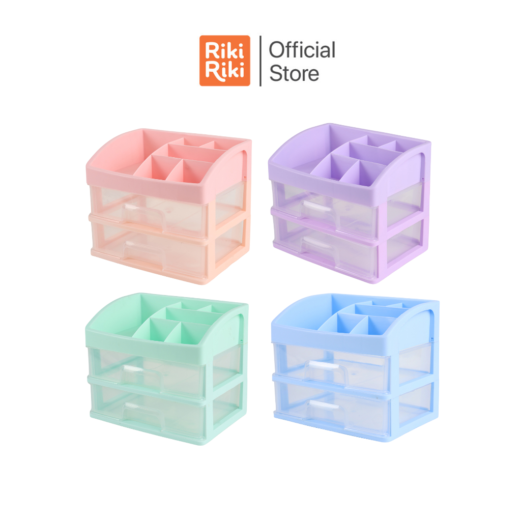 Rikiriki กล่องลิ้นชักพลาสติกตั้งโต๊ะ 2 ชั้น (คละสี) พร้อมช่องวางของด้านบน จัดระเบียบครบ