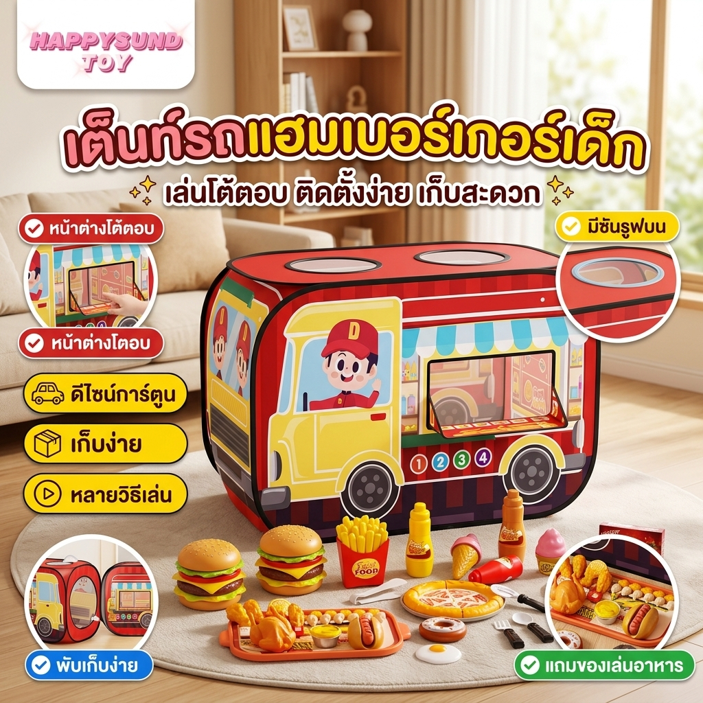 บ้านเล่นเด็ก เกมรถเข็นเบอร์เกอร์ ชุดเบอร์เกอร์ร่วมเล่น เข้าได้หลายคน พร้อมส่ง+COD เสริมพัฒนาการ