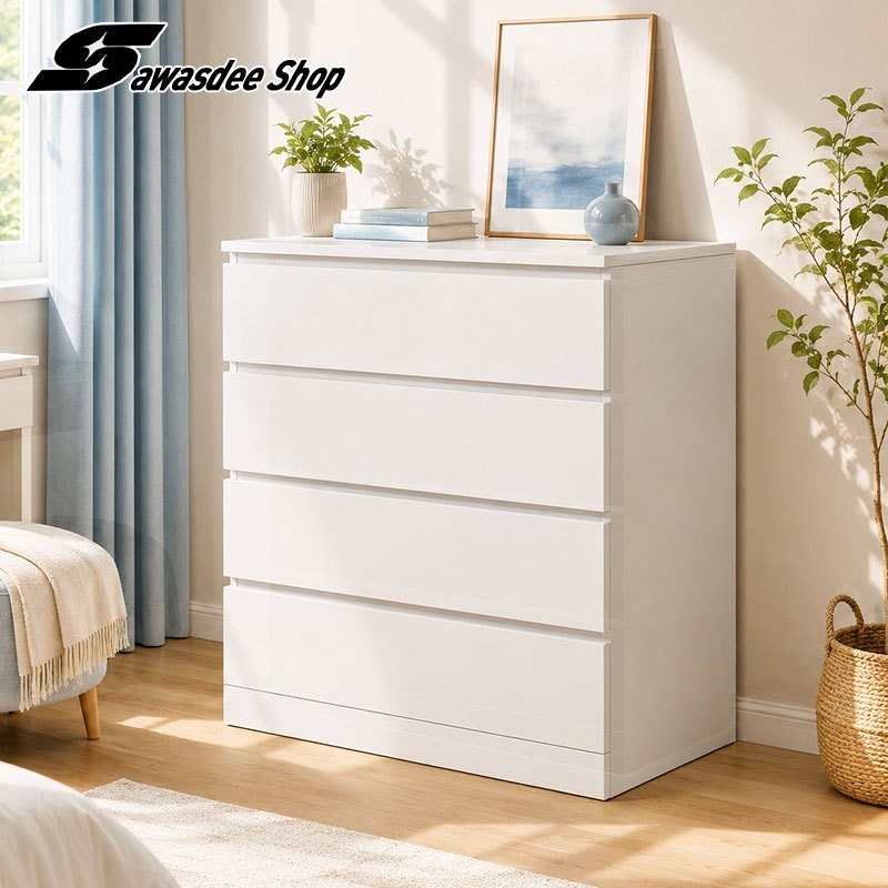 SD Ikea KA ตู้ลิ้นชักไม้ ตู้เตี้ย 5/4/3ชั้น White ตู้ทรงเตี้ย ตู้ตกแต่งบ้าน ดีไซน์เรียบหรู จับคู่กับห้องนอน