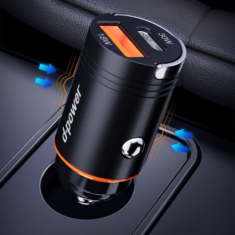 d-power ที่ชาร์จในรถ รุ่น QC-03 Mini Metal Car Charger 30W USB + Type-C PD QC Fast Charge