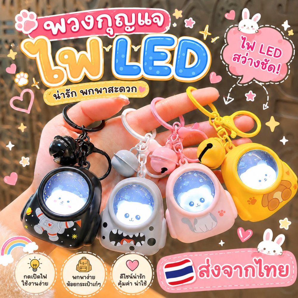พวงกุญแจไฟ LED แสงขาว/แสงส้ม ห้อยกระเป๋า อเนกประสงค์ ลายน้องเหมียวน่ารัก ส่งจากไทย!!!