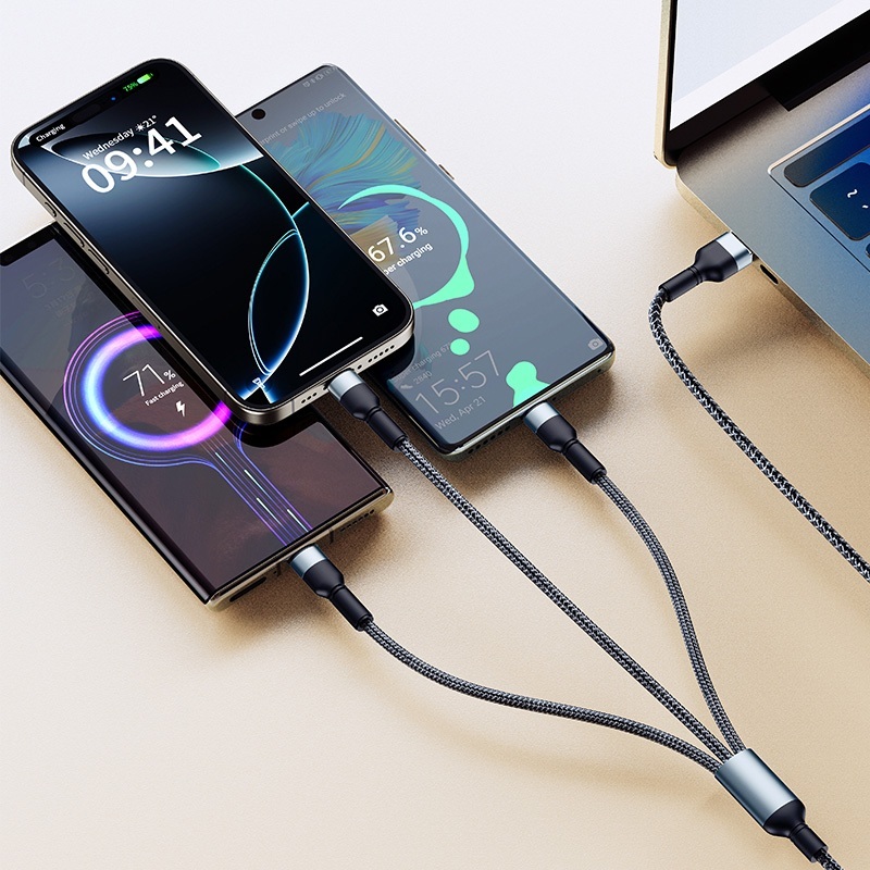 d-power สายชาร์จ 3in1 USB To Type-C+Micro+iP Charger Fast charging 2.4A,3A max รุ่น CB-N10,CB-N12
