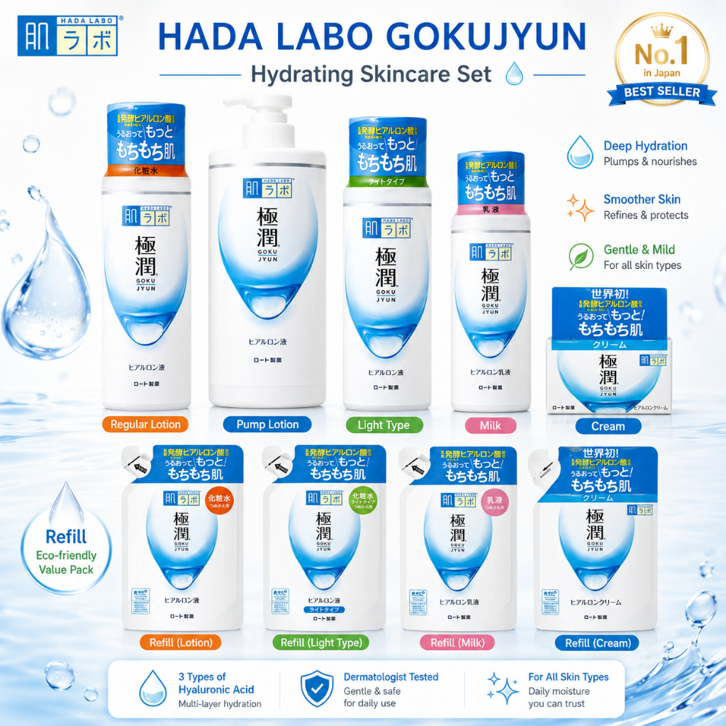 Hada Labo Gokujyun โลชั่นไฮยาลูรอนญี่ปุ่น น้ำตบญี่ปุ่น ผิวชุ่มชื้น อิ่มน้ำ สูตรปกติ/Light/น้ำนม/ครีม ของแท้ ✨