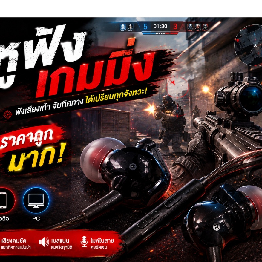Jm03 แถมฟรี ถุงนิ้วJM หูฟังเล่นเกมมือถือ หูฟัง7.1 หูฟังแยกระยะแยกทิศทาง