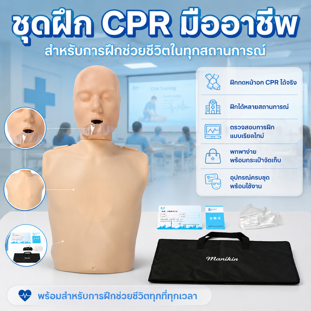 หุ่น cpr ผู้ใหญ่ หุ่น CPR Half-body Medical หุ่นสาธิตหุ่นจำลองการช่วยฟื้นคืนชีพ พร้อมกระเป๋า CPR-BIX
