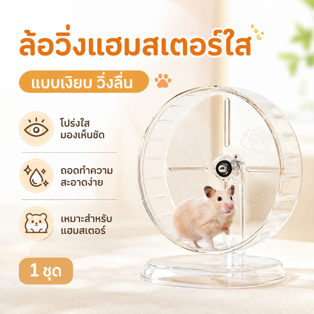 พร้อมส่ง 1 ชิ้น ล้อวิ่งหนูแฮมสเตอร์ ทำจากพลาสติกใสและไม้ เงียบ ทนทานและทนต่อการ เล็กสัตว์เลี้ยงของเล่นอุปกรณ์สัตว์เลี้