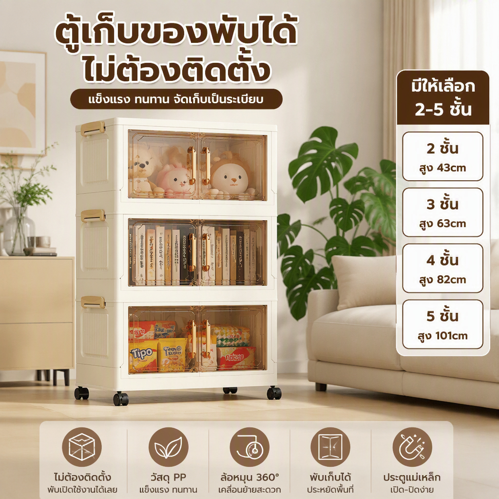 COD Luxthai ตู้เก็บ ความจุขนาดใหญ่กันฝุ่นและกันน้ำเคลื่อนย้ายได้ 2/3/4/5 ชั้นกล่องเก็บ