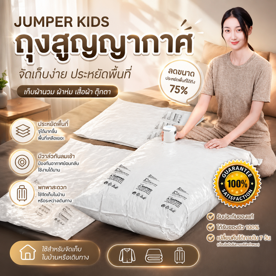 Jumper ถุงสูญญากาศ ถุงจัดเก็บของ ประหยัดพื้นที่ เก็บผ้านวม ถุงสูญญากาศมีวาล์ว สำหรับจัดเก็บ-เดินทาง
