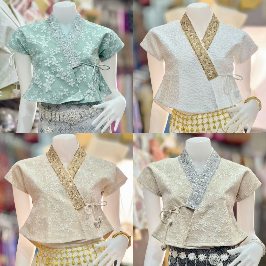 เสื้อเจ้านางแถบคอสีเงิน-ทอง (เฉพาะเสื้อ) เสื้อล้านนา เสื้อพื้นเมือง เสื้อไทใหญ่