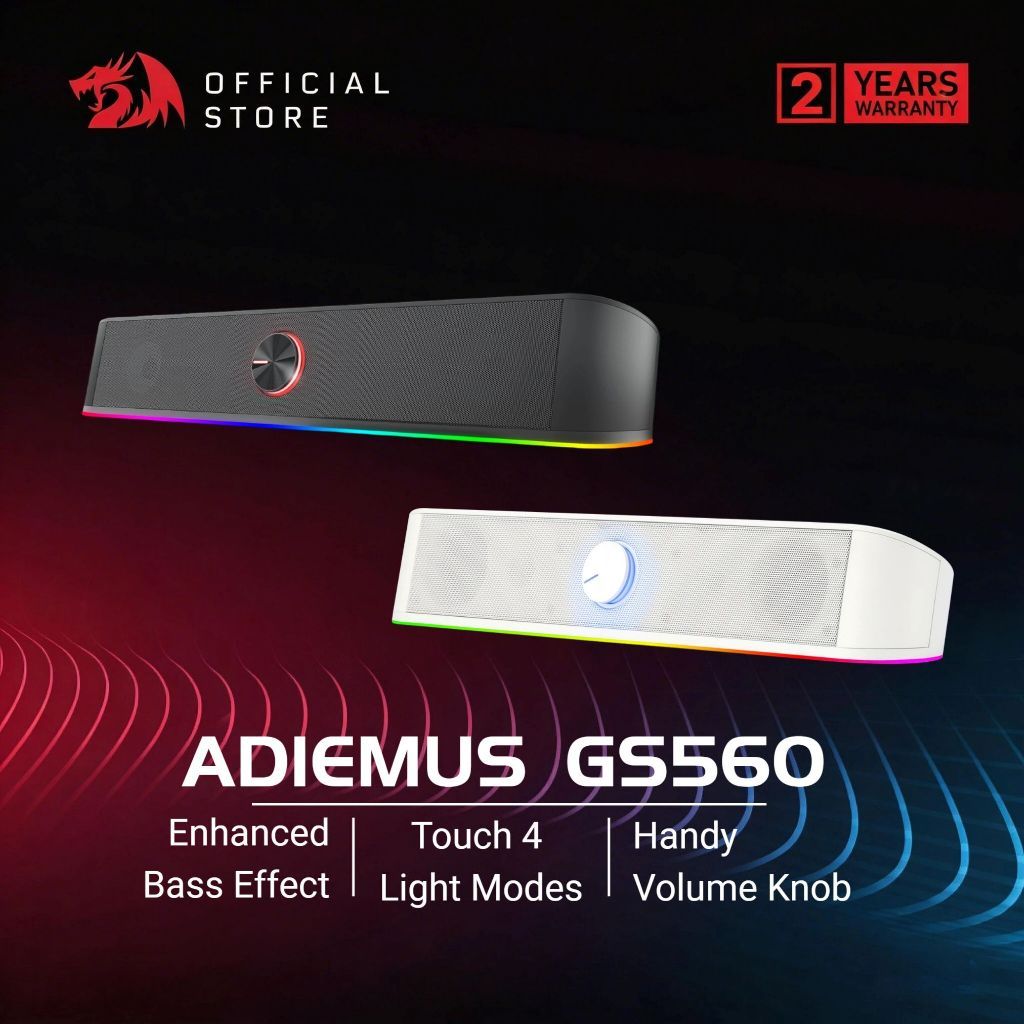 Redragon GS560 RGB ลำโพงซาวด์บาร์แบบมีสาย เสียงสเตอริโอ 2 ช่อง ควบคุมระดับเสียงได้ง่ายต่อการเข้าถึง สำหรับคอมพิวเตอร์