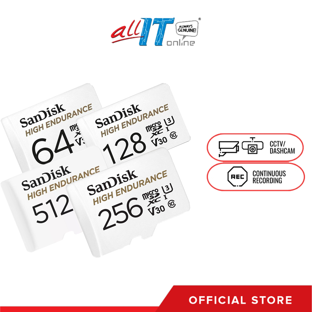 SanDisk High Endurance 32GB 64GB 128GB 256GB microSD Card (SDSQQNR)เมมโมรี่ กล้องติดรถยนต์ วงจรปิด