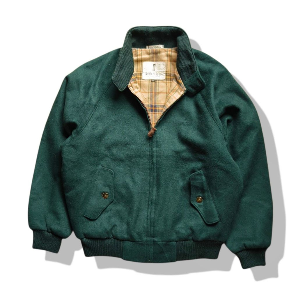 VTG Nicole St. Gilles Dark Green Suede Harrington Jacket(M) มือสอง รอบอก 47”