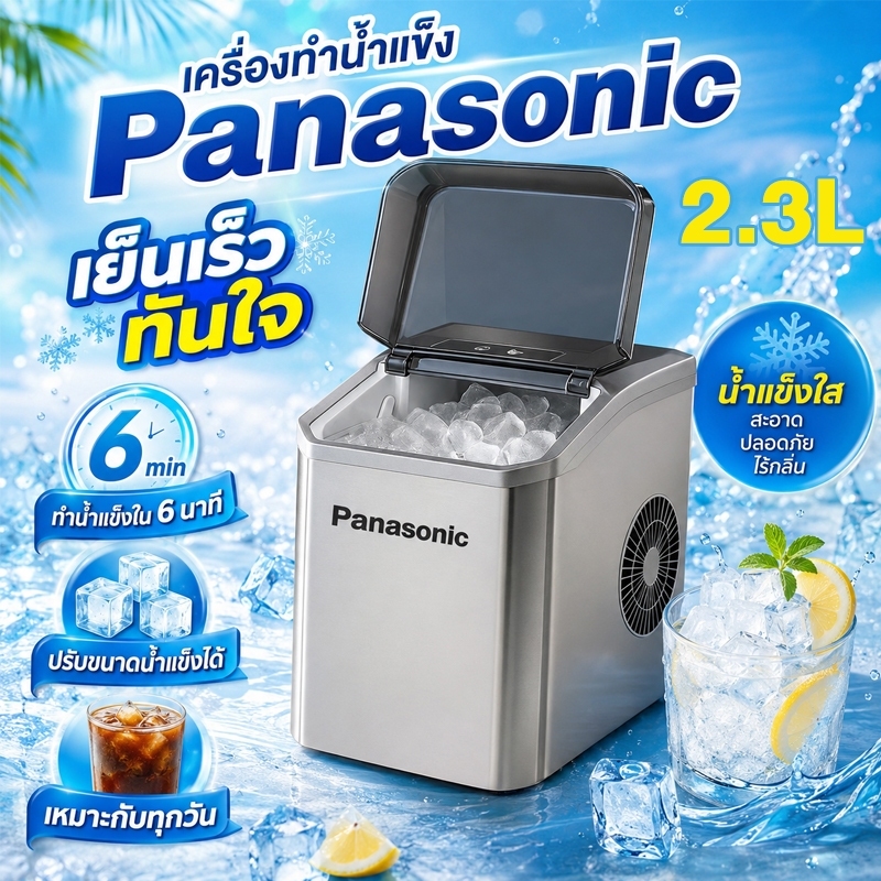 เครื่องทำน้ำแข็ง Ice maker 2.3L น้ำแข็งออกใน6นาที เครื่องทำน้ำแข็งอัตโนมัติ วัสดุสแตนเลส สามารถควบคุมจากระยะไกล