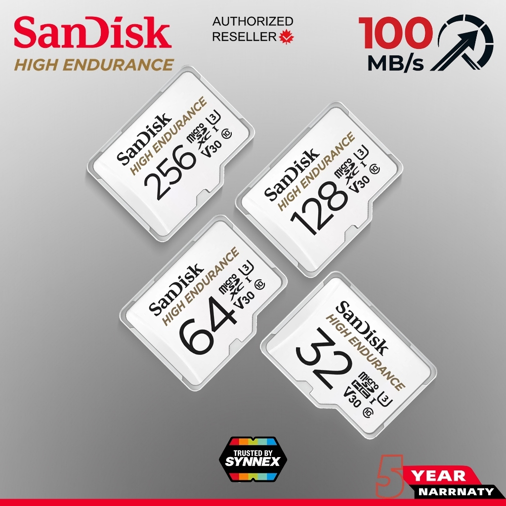 เมมโมรี่การ์ด SanDisk High Endurance ของแท้ 100% ประกัน 5 ปี ทนทานสูง สำหรับกล้องวงจรปิด กล้องติดรถยนต์ บันทึกภาพ 24 ชั่