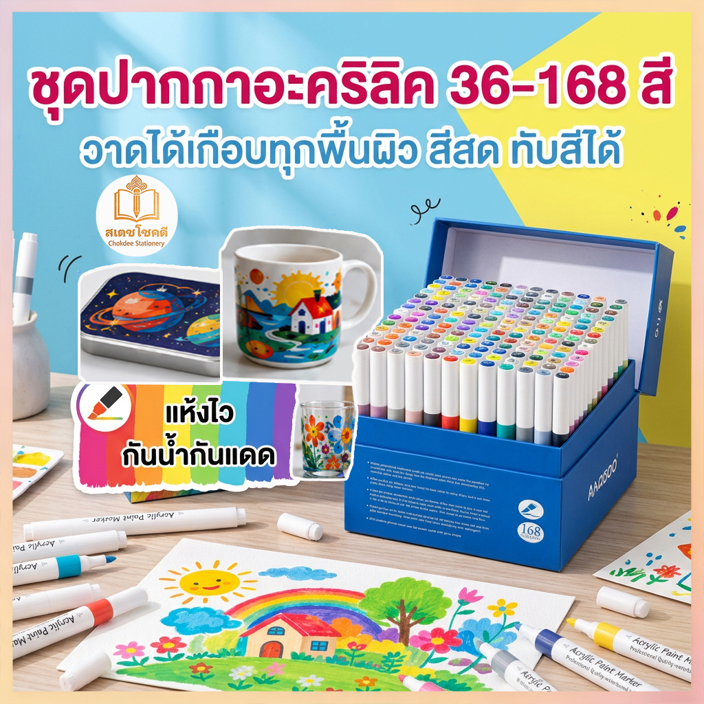 Chokdee ปากกามาร์คเกอร์อะคริลิค หัวพู่กัน Acrylic Maker ปากกาอะคริลิค กันน้ำ วาดบนได้เกือบทุกพื้นผิว