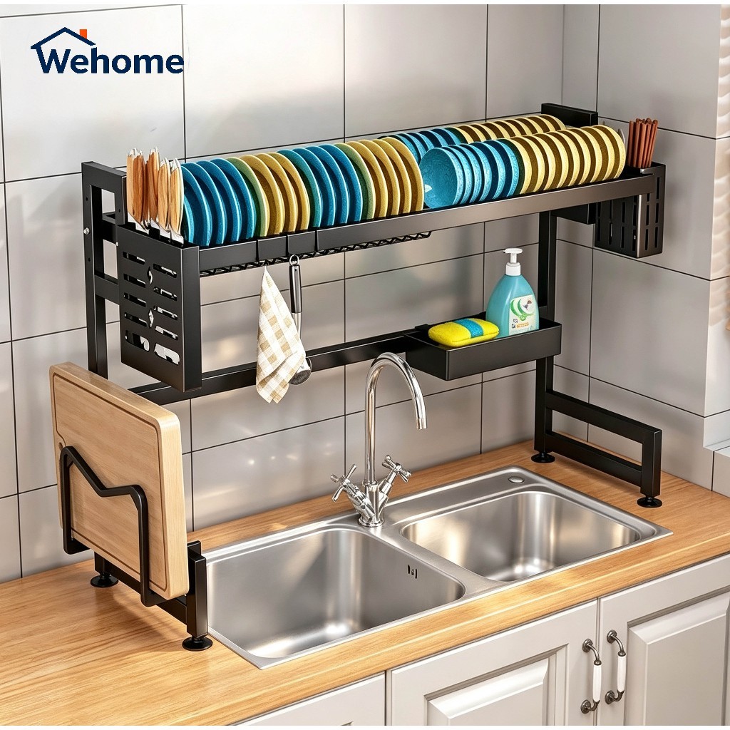 Wehome ชั้นวางอ่างล้างจานสแตนเลส ออแกไนเซอร์ในครัวอเนกประสงค์พร้อมดีไซน์สําหรับงานหนักและถ้วยดูด