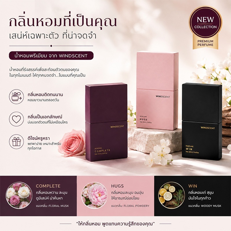 WiNDSCENT HUGS Perfume 20ml  WIN Perfume กลิ่นไม้ อำพัน และดอกไม้ หอมเข้มขึ้นเป็นพิเศษ ติดทนนาน สำหร
