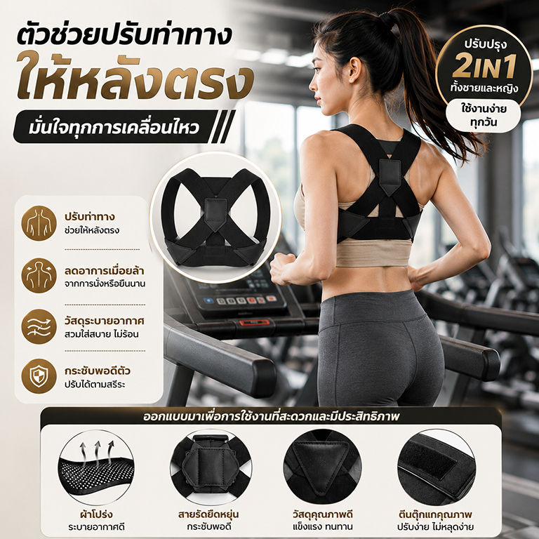สายรัดพยุงหลังและปรับท่าทาง ดีไซน์ไขว้กระชับ ปรับระดับได้ สวมใส่สบาย เหมาะสำหรับทำงาน ออกกำลังกาย เดิน และใช้งานในชีวิตป
