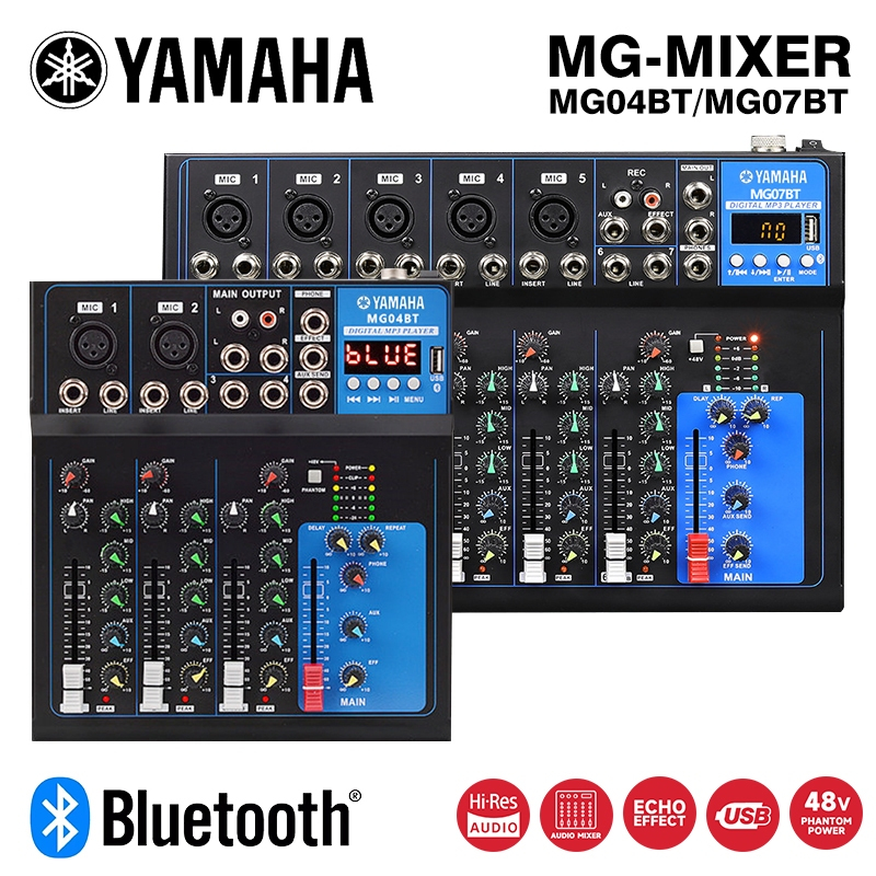 YAMAHA MG04BT/MG07BT – แท็บลอยด์มิวสิกแมคโครสำหรับงานมืออาชีพ 4/7 ช่องสัญญาณ พร้อมระบบการผสมเสียงผ่า