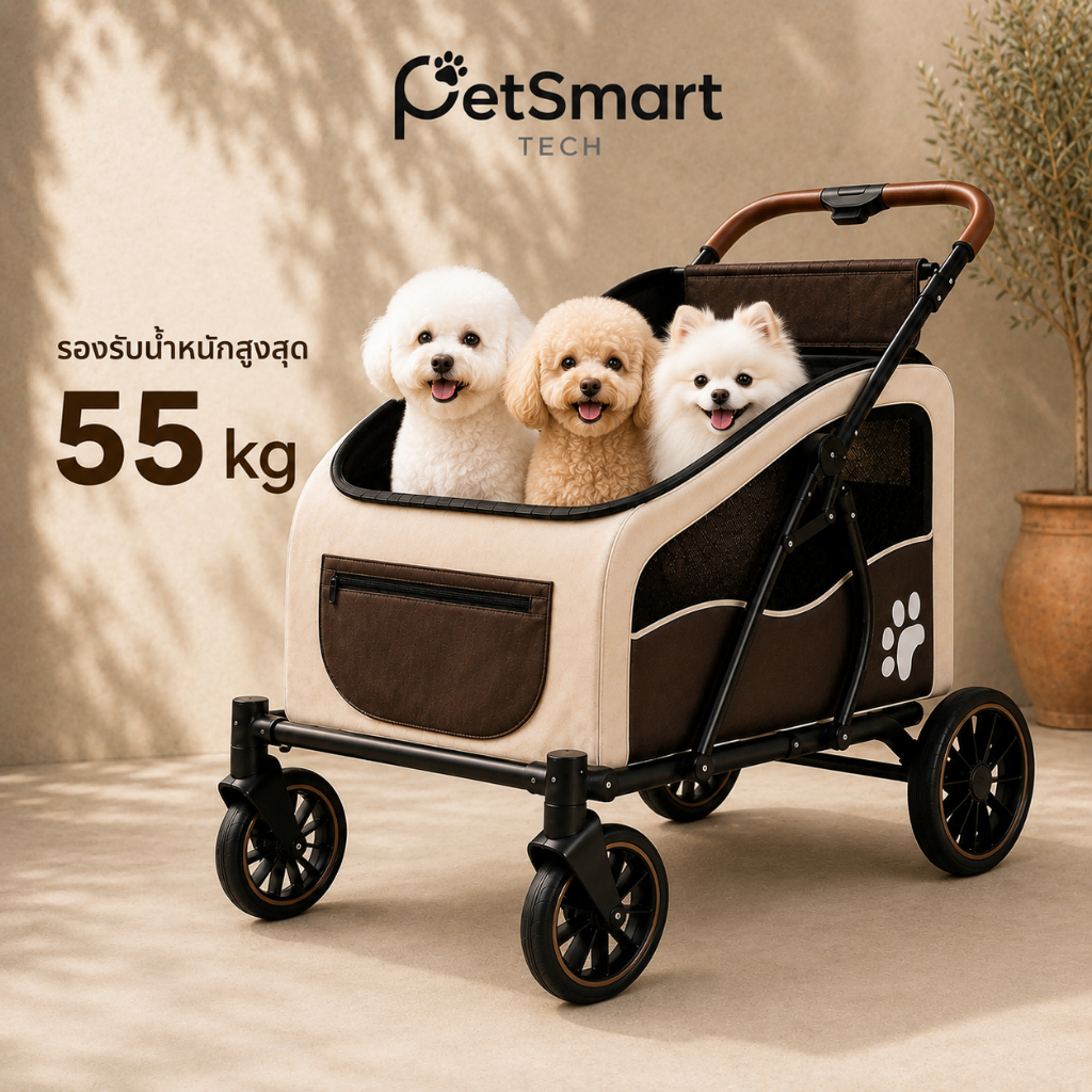 [PetSmart]รถเข็นสัตว์เลี้ยง ขนาดใหญ่ รองรับ 55KG พับได้ ล้อ 360° มีเบรก รถเข็นสุนัข รถเข็นแมว