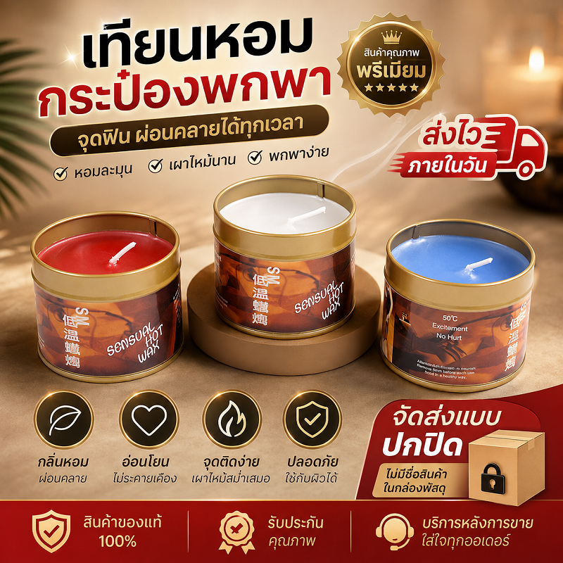 พร้อมส่งค่ะ SM 2026 เทียนจุดไฟอุณหภูมิต่ำ กล่องใหญ่ 130 กรัม เทียนหอม สำหรับคู่รักที่ต้องการใช้เวลาร่วมกันและเล่นบทบาท