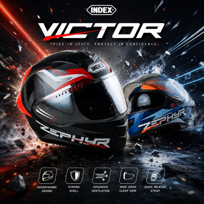 หมวกกันน็อคเต็มใบ INDEX / VICTOR ราคา 1,290.- เท่านั้น / นวมถอดซักได้ รองรับการติดตั้งบลูทูธ มีแว่นด