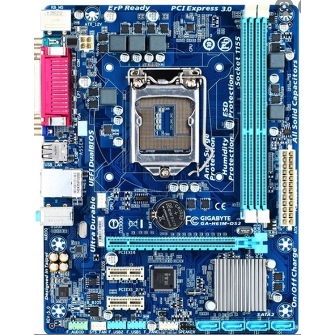 Gigabyte GA H61M DS2 คอมพิวเตอร์ เมนบอร์ด LGA 1155​ GEN2และGEN3 มือสอง ถอดชิ้นส่วน ใหม่ 90%