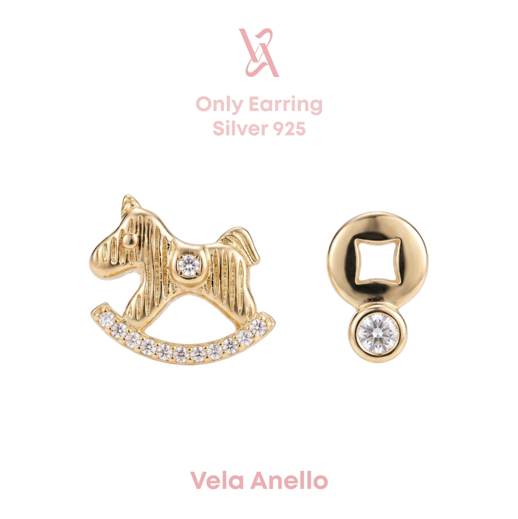 Vela Cheval de Reve S925 14k ต่างหูเงินแท้ ต่างหูติดหู ต่างหูลูกคุณหนู เครื่องประดับออกงาน