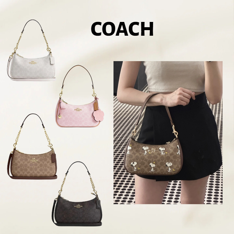 แท้💯%COACH Teri 25 กระเป๋าสะพายไหล่ สายสะพายถอดได้ สะพายข้าง ขนาดกลาง สำหรับผู้หญิง