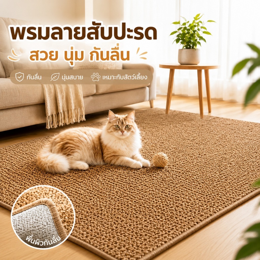 พรมปูพื้นลายซิซัล ขนสั้น กันลื่น ตัดขนาดได้ พรมนุ่ม สำหรับห้องนั่งเล่นและห้องนอน