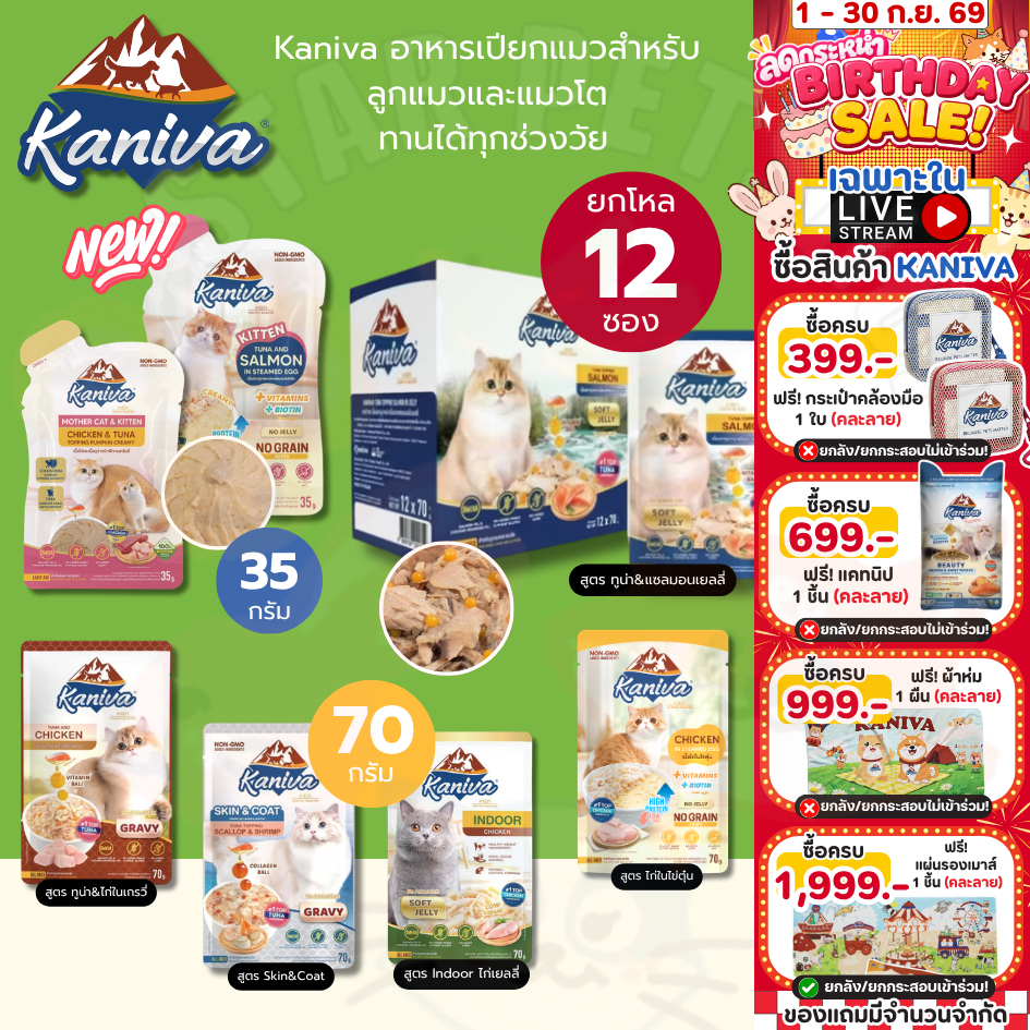 Kaniva คานิว่า อาหารเปียก เนื้อปลาทูน่า Vitamin Balls ทานได้ทุกช่วงวัย 35-70g*12 ซอง