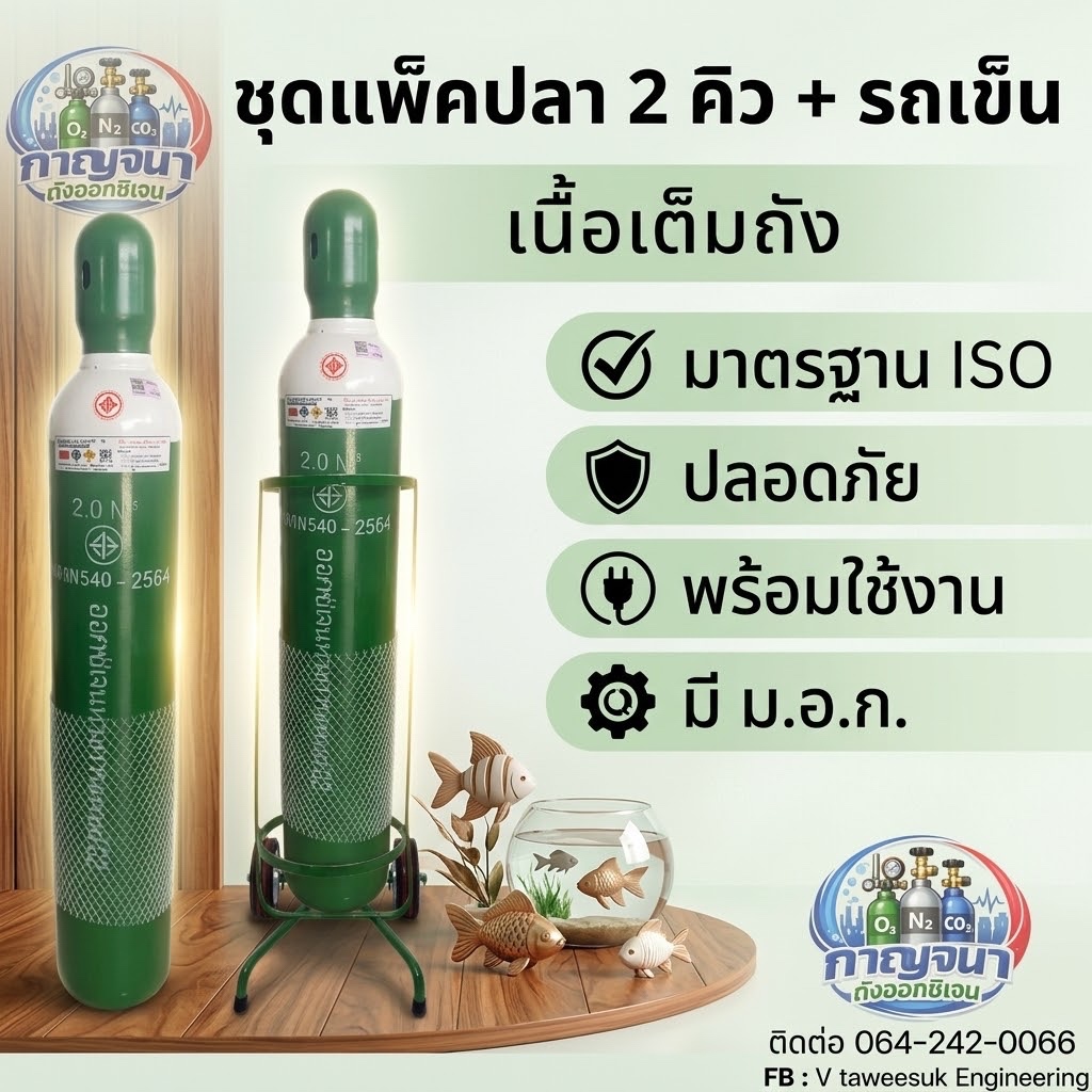 ถังออกซิเจนพยาบาล ขนาด 2 คิว พร้อมรถเข็น