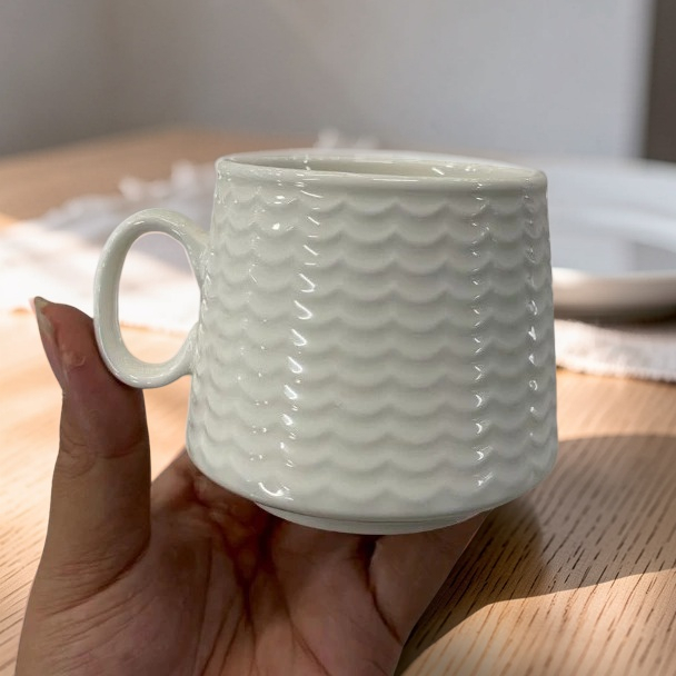 แก้วกาแฟ แก้วสวยๆทรงสูง แก้วดื่มนม แก้วนม แก้วลายคลื่นสีขาว แก้วกาแฟราคาถูก