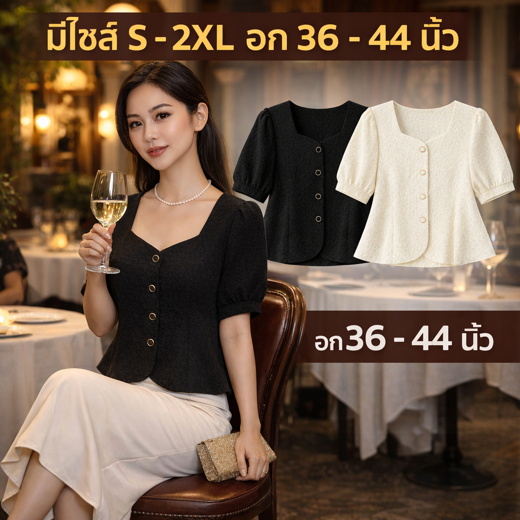เสื้อแขนสั้นแต่งกระดุมสไตล์มินิมอล ลุคคุณหนดูแพง S-2XL อกใหญ่ใส่สวย ทรงพรางหุ่นพรางพุง ใส่ทำงาน ไปเที่ยว วันสบายๆ