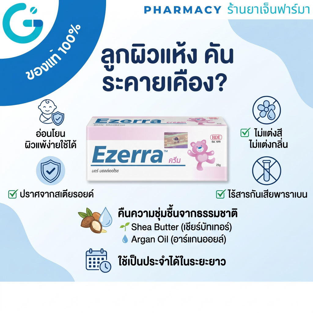 อีเซอร์ร่า Ezerra Cream 25g | ครีมทาผิวสำหรับเด็กและผู้ใหญ่ ผิวแห้ง แดง คัน แพ้ง่าย