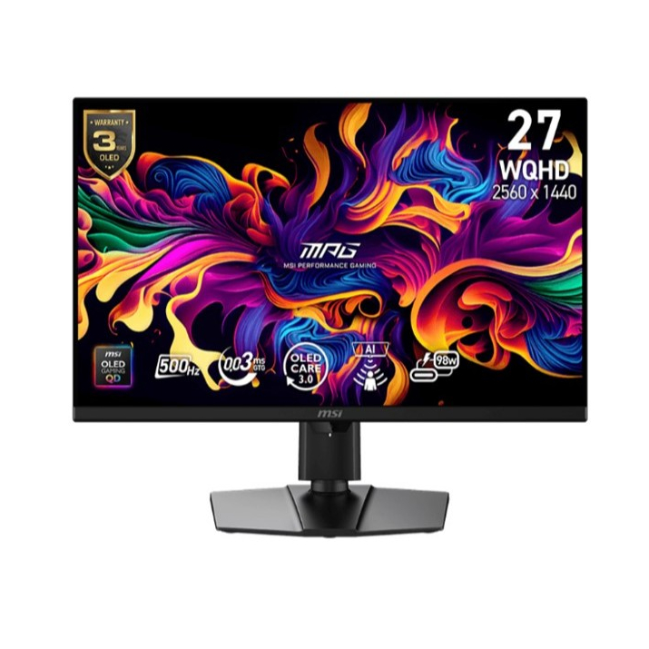 MSI Gaming Monitor MPG 271QR QD-OLED X50 - 26.5"/QD-OLED/WQHD/500Hz/0.03ms/Adaptive-Sync/USB Type C 