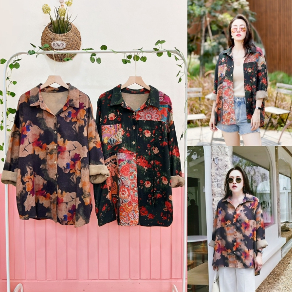 Lynlalin เสื้อเชิ้ตแขนยาว ผ้าสาลูลินิน ผ้าหน้าร้อน ดีเทลพิมพ์ลายสวยๆ รุ่น ปกแอสโทร+ปกอินไซด์